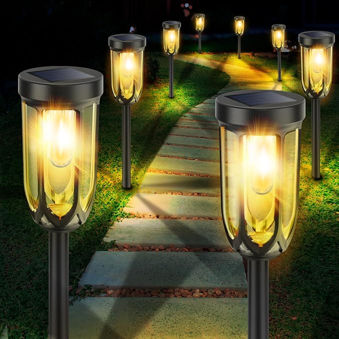 Solar Lights Outdoor 8 Pack, Solar Pathway Lights Waterproof, Garden Lights | Bright Auto On/Off Solar Landscape Lights for Driveway Walkway Lawn Yard (Warm White)