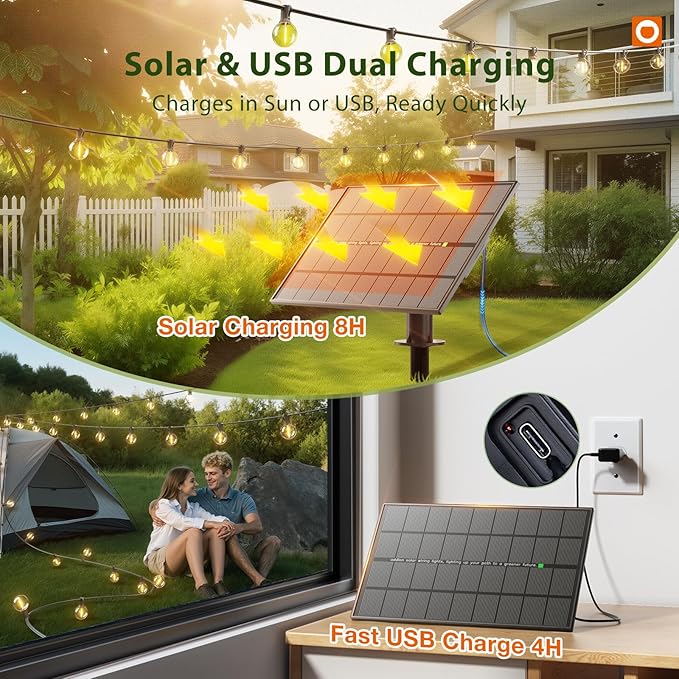 addlon 150FT Solar String Lights Outdoor Waterproof with Remote, Dimmable | Commercial Grade Solar Powered String Lights with 80 LED Bulbs, Hanging Light for Camping Backyard Party Decor