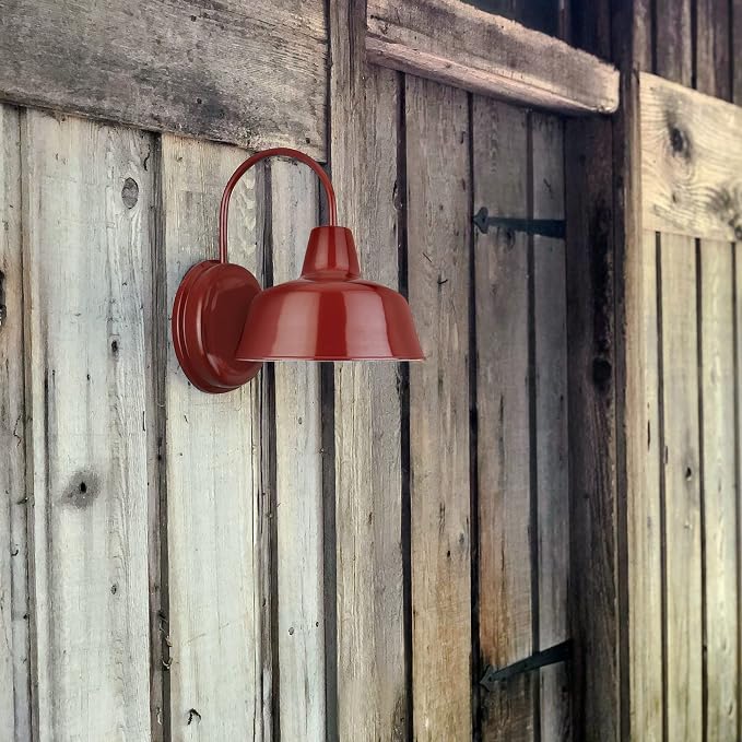 Design House Mason Farmhouse Gooseneck Barn Light, Outdoor Exterior Porch or Patio Wall Light Fixture, Rustic Red, 8 Inch Diameter, 1-Pack, 520559 | Wall Mount, Modern Farmhouse, Steel, Lighting, 520559