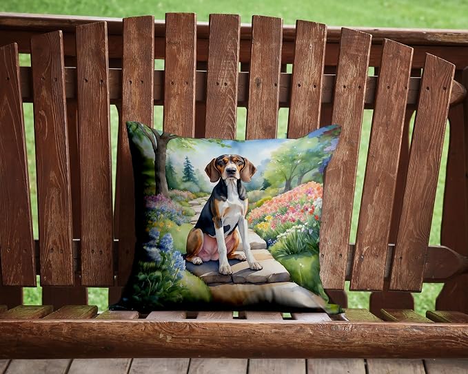 Caroline's Treasures American English Coonhound Spring Garden Throw Pillow Machine Washable, Indoor Outdoor Decorative Pillow for Couch, Bed or Patio, 14Hx14W