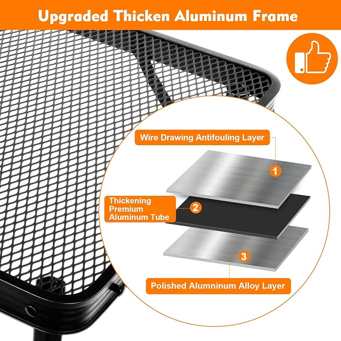 4 ft Folding Table with Metal Mesh Desktop, Grill Table Camping Table with Carry Handle,Adjustable Height (16.5" & 26"), Outdoor Table for Camp, Cooking, BBQ, RV, Picnic,Fits 4–8 People,Black