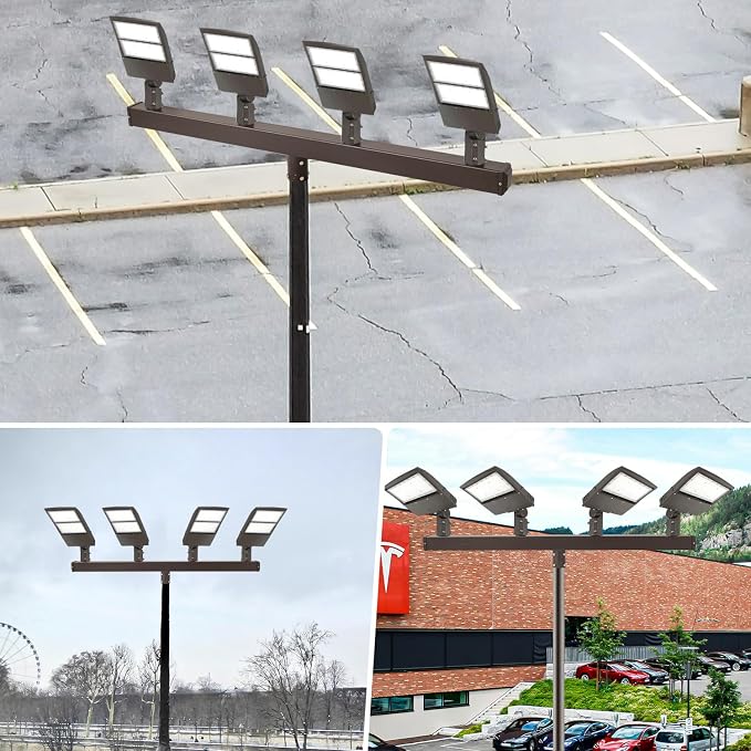 180° Low Profile Bullhorn Tenon with 3 Arms, 180° Vertical Tenon Bullhorn Bracket for 3 Lights, 2-3/8 in Slip Fitter Light Mounting for Parking Lot Pole Bracket Dark Bronze Heavy Steel
