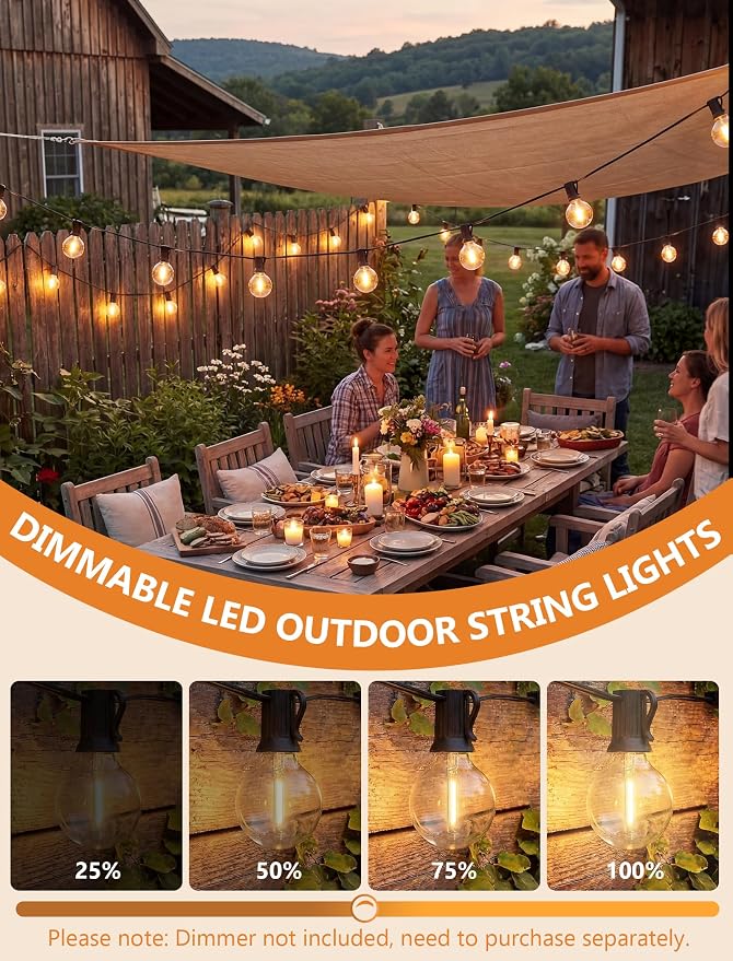 GOOTHY G40 LED Outdoor String Lights, 50Ft Patio String Lights Waterproof with 52 Shatterproof Globe Bulbs, Hanging Outdoor Lights for House Backyard Party Cafe Balcony Porch Christmas Decor, Black