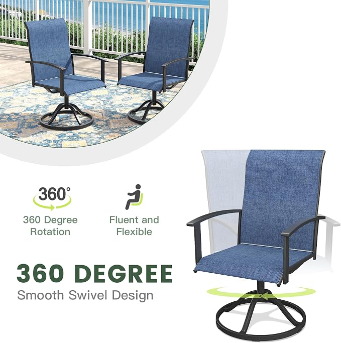 7 Pieces Patio Dining Set with Patio Umbrella, Outdoor Furniture of 63" Rectangular Patio Table and Patio Swivel Chairs for Backyard Lawn Garden, Black Table and Dark Blue Chairs