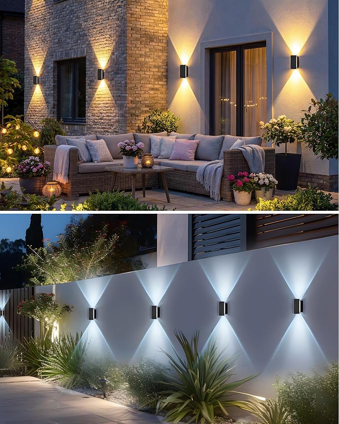 Solar Fence Lights Outdoor 8 Pack, 5CCT(3000K-6000K) Up and Down Solar Wall Lights, IP65 Waterproof Dusk to Dawn Fence Lights Solar Powered for Patio, Porch, Backyard, Garage, Wall Decor