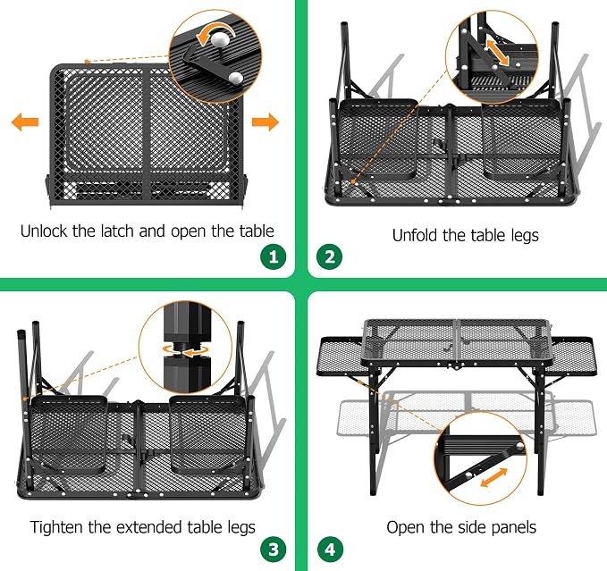 Folding Camping Table with 2 Extra Desktop, Height Adjustable Portable Grill Table, Metal Outdoor Grill Table for Outside, Camping Cooking Tables for Picnic, BBQ, 53.14 x 26.6 x 23.6 inches Large Size