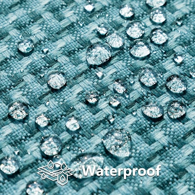 Kevin Textile Outdoor Waterproof 24"x24" Pillow Covers 2 Pack, Teal | Water Resistant Weaving Faux Linen Texture Throw Pillow Covers, Outside Decorative Pillowcases for Garden Patio Balcony Couch