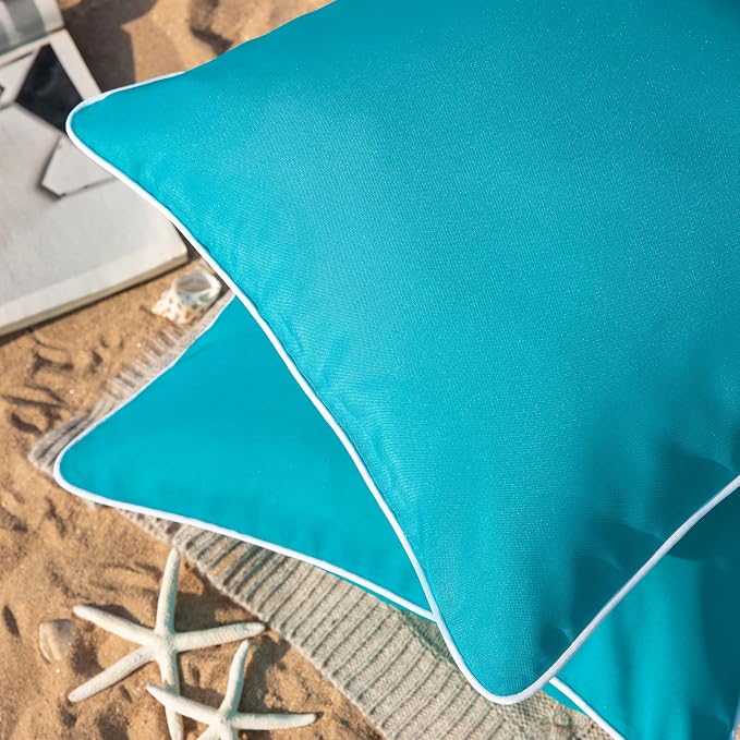 Phantoscope Pack of 2 Outdoor Waterproof Solid Throw Decorative Pillow Cover Decorative Square Outdoor Pillows Cushion Case Patio Pillows for Couch Tent, Teal Blue 12x20 inches 30x50 cm