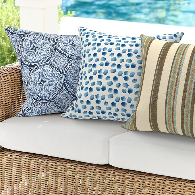 DYTXIII Pack of 2 Waterproof Outdoor Pillow with Inserts, 18x18 Square Patio Decorative Throw Pillow for Home,Sofa,Bench and Patio Furniture,Brush Blue