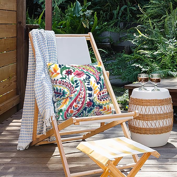 Outdoor Pillows for Patio Furniture 16x16 inch, Square Outdoor Throw Pillows with Inserts, Decorative Patio Pillows for Garden Couch Home Sofa Office Chair, Pack of 2, Vigour Paisley