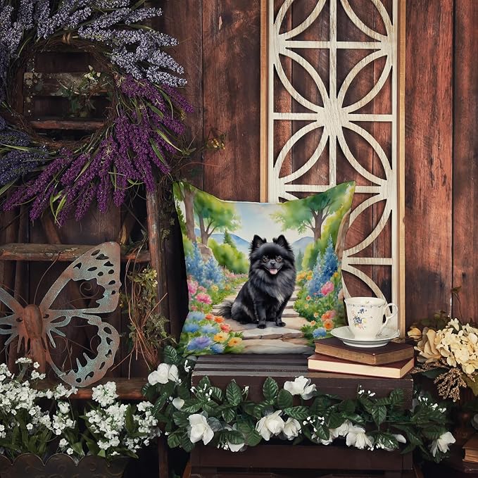 Caroline's Treasures Pomeranian Spring Path Throw Pillow Machine Washable, Indoor Outdoor Decorative Pillow for Couch, Bed or Patio, 18Hx18W