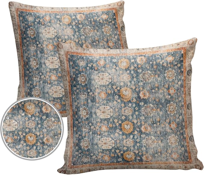 Outdoor Waterproof Pillow Covers Set of 2, Meddle Century Vintage Flowers Mural Pattern Patio Throw Pillow Covers, Decorative Cushion Case for Couch Sofa Furniture Garden, 20x20 Inch