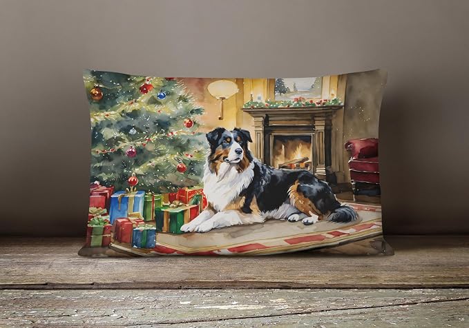 Caroline's Treasures DAC2600PW1216 Australian Shepherd Cozy Christmas Throw Pillow Machine Washable, Indoor Outdoor Decorative Pillow for Couch, Bed or Patio, 12HX16W