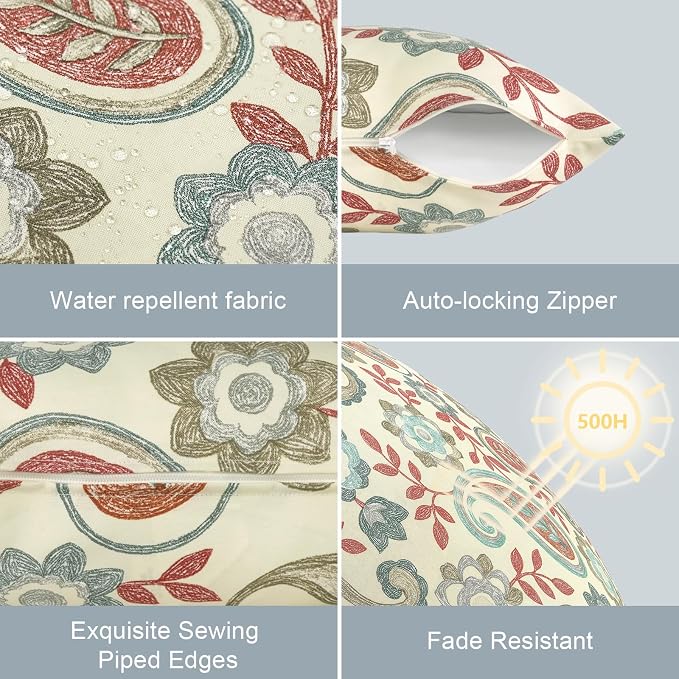 LVTXIII Outdoor/Indoor Lumbar Pillow Case Covers ONLY, 12" x 20" Patio Garden Decorative Lumbar Pillow Covers, Pack of 2 for Outdoor Home Patio Furniture Use, Paisley Vintage