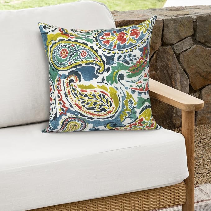 Outdoor Throw Pillows 16x16 Inch, Water Repellent Patio Pillows with Inners Set of 2 for Patio Furniture Home Graden, Paradise Paisley
