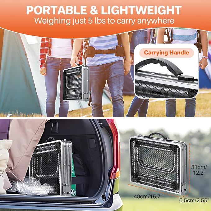 FUNYKICH Folding Grill Table for Outside, 3 Height Adjustable Portable Camping Tables, Lightweight Metal Aluminum Outdoor Table with Portable Handle for Camping, Picnic, BBQ, 23''x16'', Silver