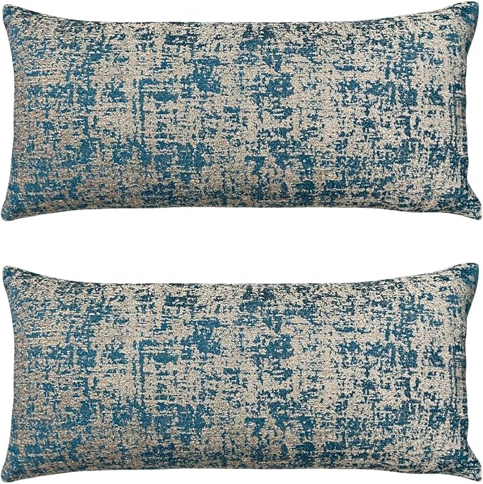 Pack of 2 Outdoor Waterproof Decorative Lumbar Pillows Covers for Patio Furniture, 24x12 Inch Fade Resistant Patio Garden Lumbar Cushion Covers for Couch Bed Sofa, Blue
