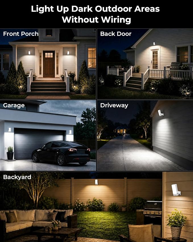 2 Pack Motion Sensor Outdoor Lights, 10000mAh Rechargeable 600 Lumen Battery Operated Outdoor Wall Lights with 3 Modes, 3 Colors, IP65 Waterproof Outdoor Security Lights for Fences, Garage, Patio