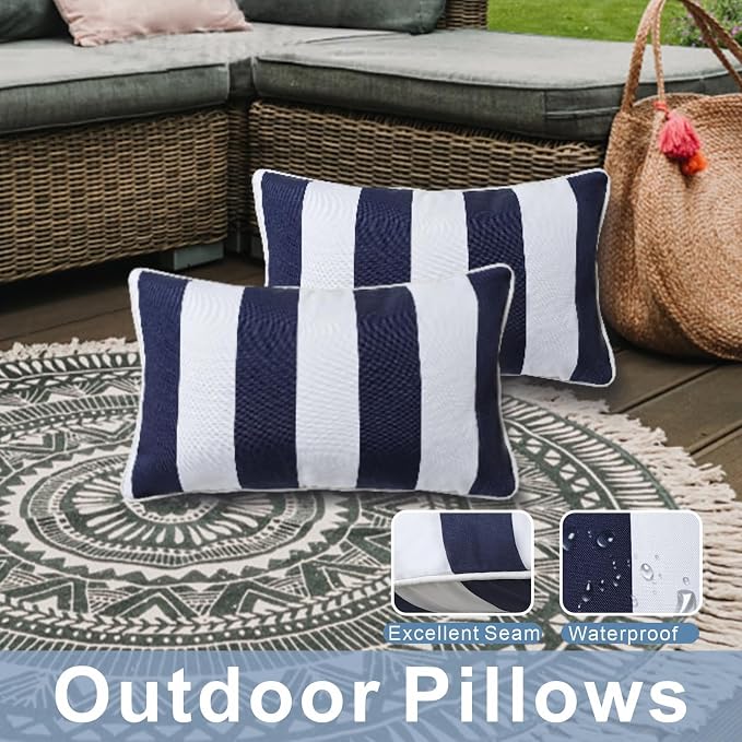 JMGBird Black and White Outdoor Pillows 12x20 Pillow Insert Included | Outdoor Lumbar Pillows, Water-Repellent Throw Pillows with Insert, Pack of 2, 12×20 Inch- Add a Pop of Color Outdoors