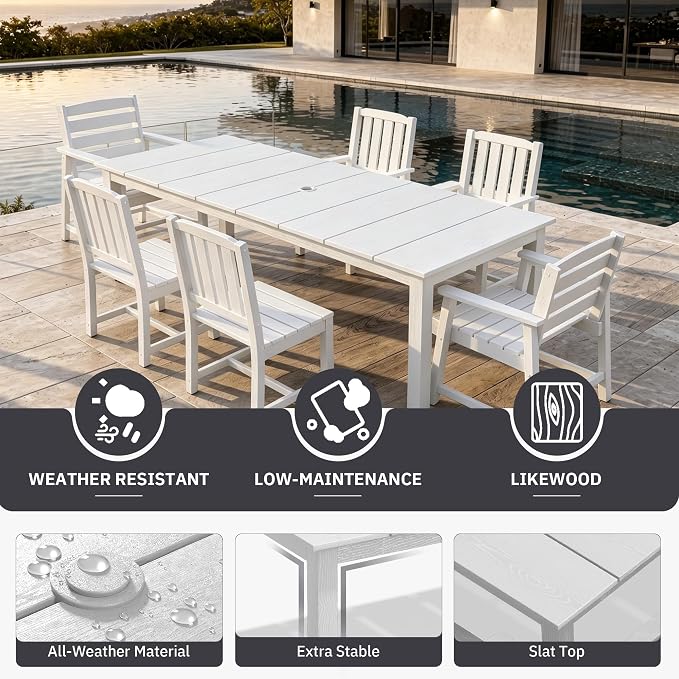 AreShark Patio Dining Chair Set of 2,All Weather HDPE Outdoor Dining Armless Chairs with Wide Seat and Backrest,Weatherproof Patio Chairs for Garden,Backyard,Deck,White