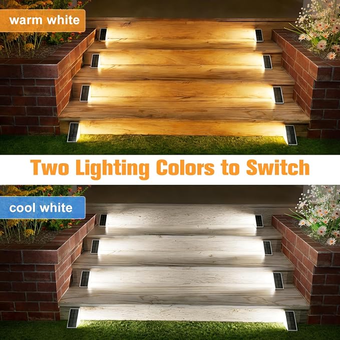 VOLISUN Solar Step Lights Outdoor Waterproof, LED Outdoor Stair Lights | Solar Step Light for Outside, Warm&Cool White Deck Light Decor for Stair,Front Porch and Patio(Gray,12 Pack)