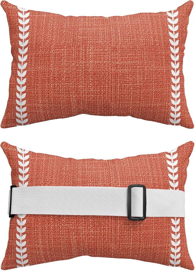 Fall Farmhouse Outdoor Lumbar Pillow 12x20 Inch, Retro Rustic Simple Lines Brick Red Waterproof Throw Pillow Covers with Insert, Decorative Headrest Pillows for Office Car Travel