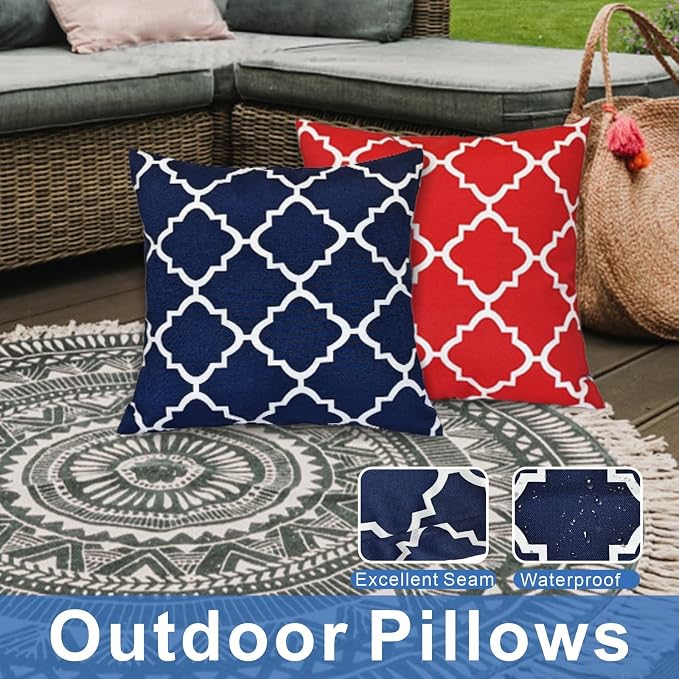 JMGBird Outdoor Patio Pillows Blue Outdoor Pillows Waterproof Throw Pillow | 18x18 Water-Repellent Throw Pillows with Insert Decorative Pillows for Home Furniture Patio