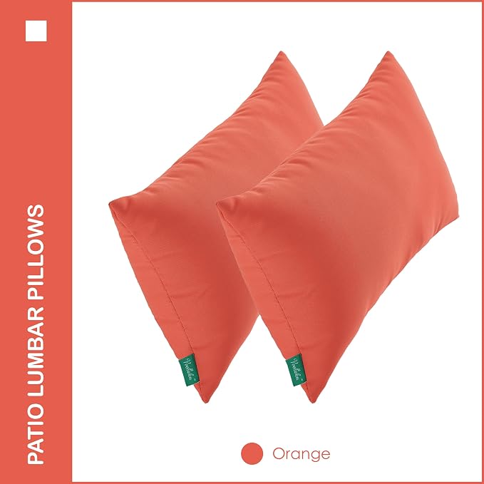 Indoor Outdoor Lumbar Pillows,Waterproof Outdoor Pillows Set of 2 for Patio Furniture,12×20 Inch,Orange
