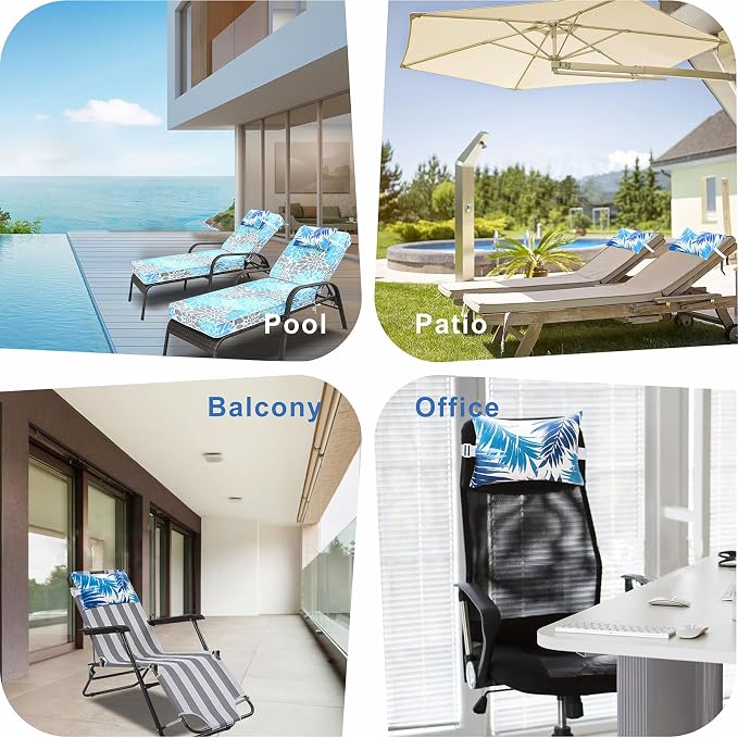 JMGBird Outdoor Patio Pillows Outdoor Pillows with Adjustable Straps | 10x16 Waterproof Outdoor Pillow covers with insert 2 Throw Pillows Headrest Cushions for Pool Patio Beach Chair