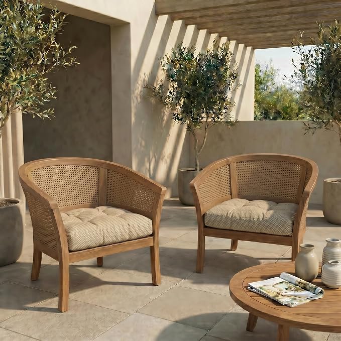 RSH DECOR: Tufted Wicker U-Shape Cushions Set of 2 | 22” x 22” | Outdoor Seat Cushions for Patio Furniture| Crafted with Performance Fabric | Made in USA (Trixie Wicker)