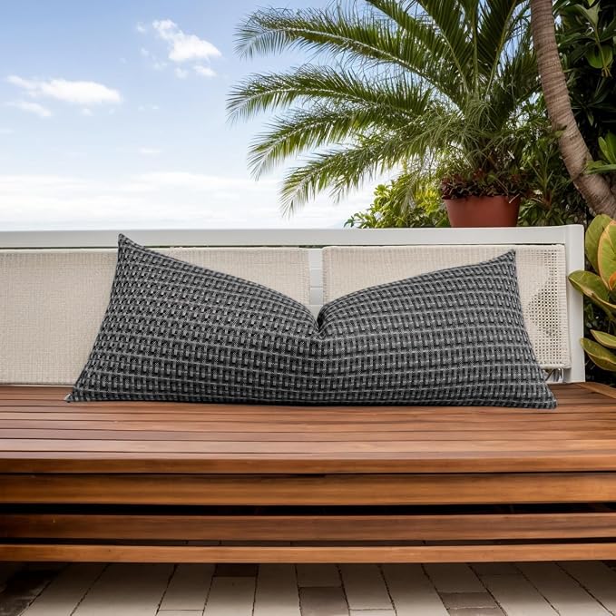 Kevin Textile Outdoor Waterproof 14"x36" Pillow Cover 1 Pack, Black | Water Resistant Weaving Faux Linen Texture Throw Pillow Covers, Outside Decorative Pillowcases for Garden Patio Balcony Couch