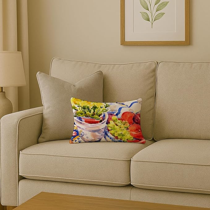 Caroline's Treasures 6037PW1216 Apples, Plums and Grapes with Flowers Canvas Fabric Decorative Pillow Machine Washable, Indoor Outdoor Decorative Pillow for Couch, Bed or Patio, 12HX16W
