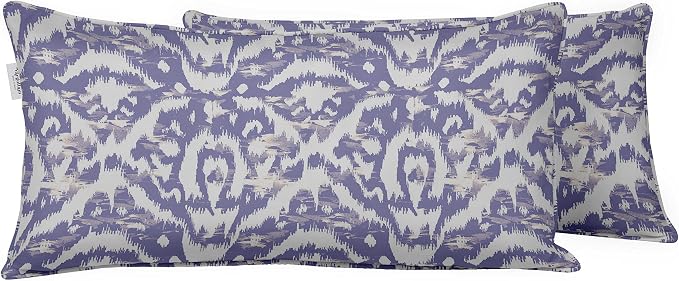 Indoor/Outdoor Polyester Fabric Lumbar Pillow Cover, All-Weather Waterproof Rectangular Cushion Case for Patio Furniture, 12 x 24 Set of 2 - Ikat-33
