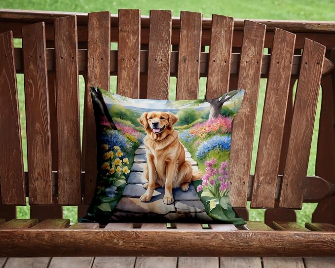 Caroline's Treasures Golden Retriever Spring Path Throw Pillow Machine Washable, Indoor Outdoor Decorative Pillow for Couch, Bed or Patio, 14Hx14W