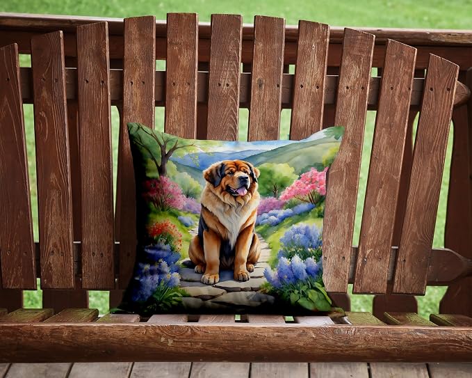 Caroline's Treasures Tibetan Mastiff Spring Path Throw Pillow Machine Washable, Indoor Outdoor Decorative Pillow for Couch, Bed or Patio, 14Hx14W