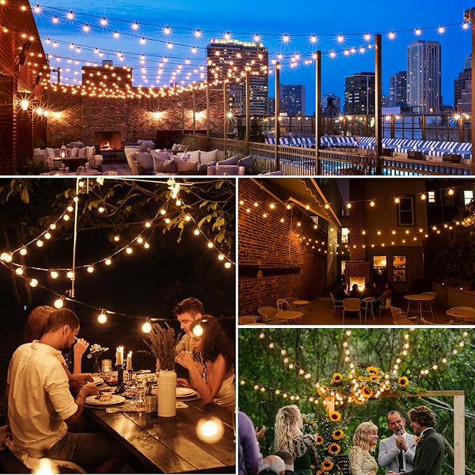 300Ft(3x100Ft) LED Outdoor String Lights Dimmable Waterproof G40 Globe Patio Lights with 150+7 Warm White Bulbs for Backyard Cafe-Black Cord