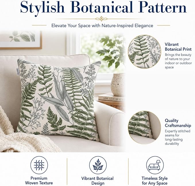 Outdoor Pillows 18×18 Inch Decorative Throw Pillows with Inserts | Set of 2 Fade Resistant Patio Pillows for Porch Garden Couch and Patio Furniture