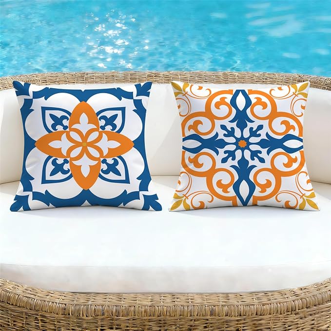 NIGHTWISH Outdoor Waterproof Pillow Covers 18x18 Set of 4 Yellow Boho Decorative Throw Pillows Floral Cushion Cases for Patio Furniture Bench Couch Sunbrella