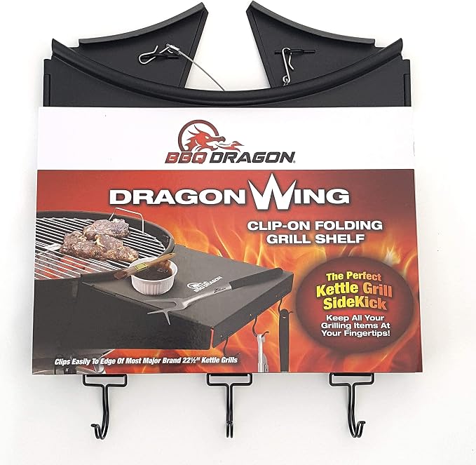 BBQ Dragon Weber Grill Side Table – Foldable Grill Shelf with Hooks for 22" Kettle Grills – Portable & Durable Bottom Shelf for Accessories – Space Saving Attachment for Outdoor Cooking