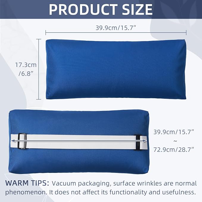 Chaise Lounge Head Pillow, 2 Pack Outdoor Patio Pillows with Adjustable Strap, Lounge Head Resting Pillow for Recliner Beach Pool Lounger Office Chair，Water Resistant Royal Blue