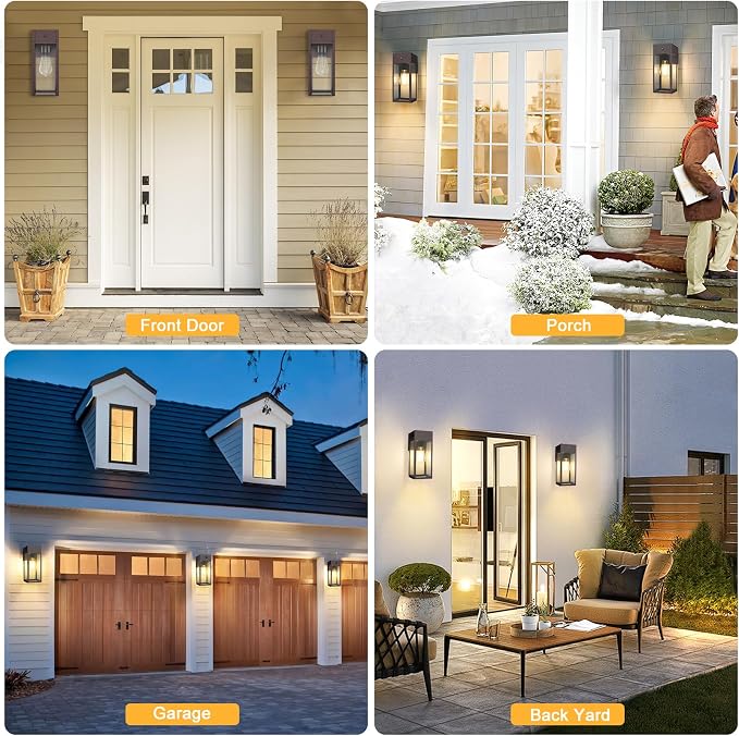 Dusk to Dawn Outdoor Light Fixtures Wall Mount, Outdoor Porch Lights with Outlet, Dusk to Dawn Outdoor Lighting for Doorway, Garage- Bronze