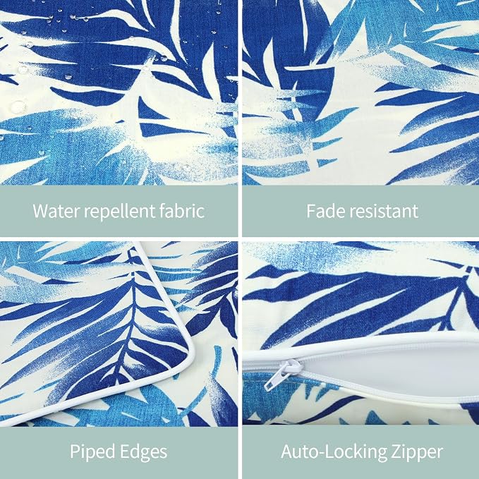 Pack of 4 Outdoor Throw Pillows,20x12 Inch All-Weather Water-Resistant Patio Pillows with Inserts,Decorative Pillows for Patio Furniture,Couch,Sofa,Poolside,Blue Leaf