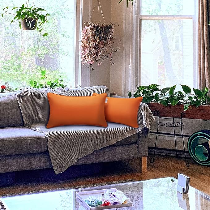 JMGBird Outdoor Lumbar Pillow 12x20 Outdoor Pillow Insert Included | Orange Outdoor Pillows Waterproof Outdoor Throw Pillows for Patio Furniture
