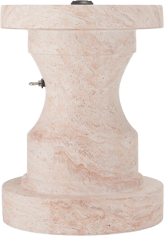 Christopher Knight Home Ravello 18" Lightweight Concrete End Table, Indoor Outdoor Accent Table, Round Side Table with Natural Travertine Effect and Umbrella Base, Patio Outdoor Side Table, Natural