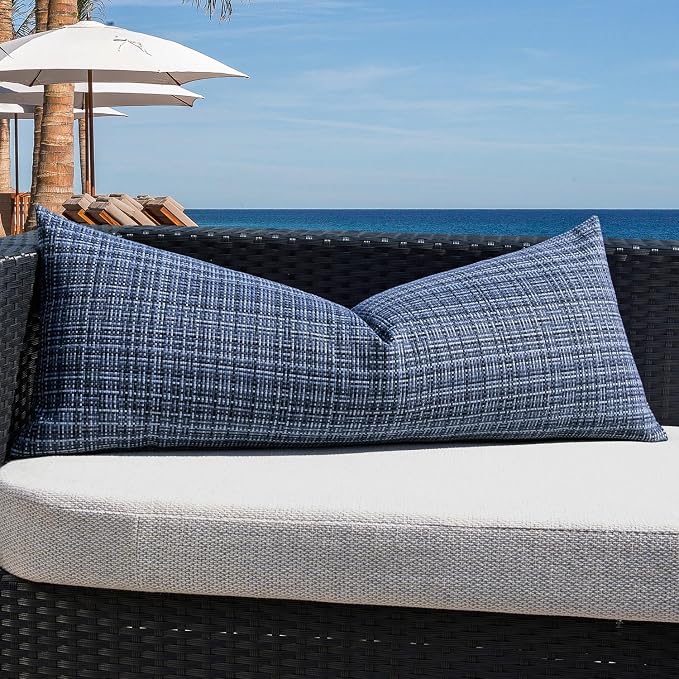 Kevin Textile Outdoor Waterproof 14"x36" Pillow Cover 1 Pack, Navy Blue | Water Resistant, Faux Linen Yarn-dyed, Woven Texture Throw Pillow Covers for Tent Patio Garden Couch Sofa