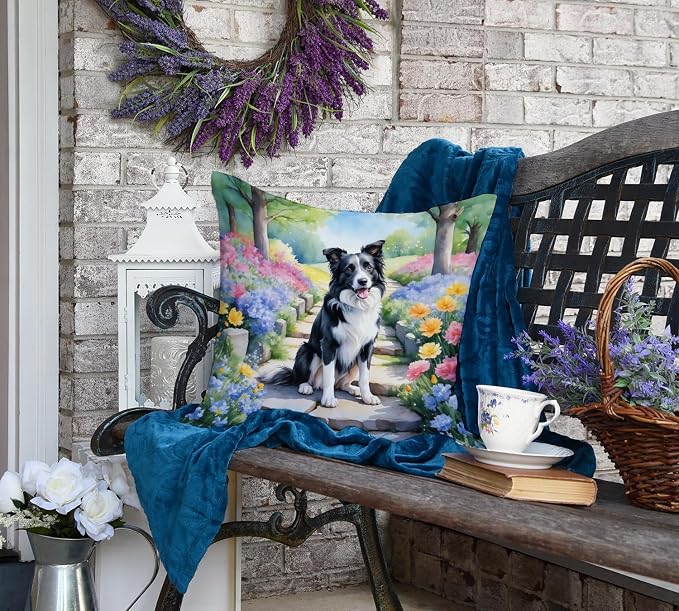 Caroline's Treasures Border Collie Spring Path Throw Pillow Machine Washable, Indoor Outdoor Decorative Pillow for Couch, Bed or Patio, 18Hx18W