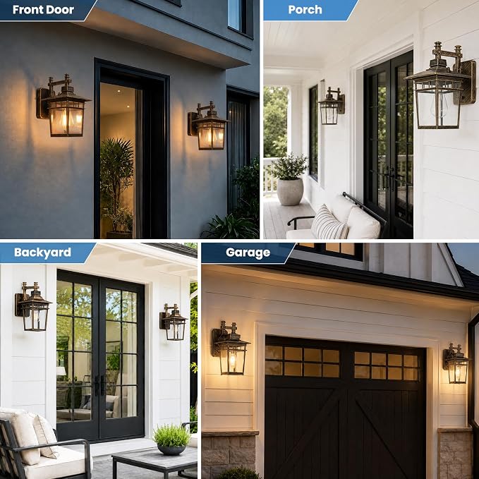 13'' Brown Outdoor Wall Light Fixture, Waterproof Wall Sconce Outdoor Light Fixtures Wall Mount with Clear Glass Lampshade Outdoor Wall Mounted Porch Lights for House, Garage, Patio