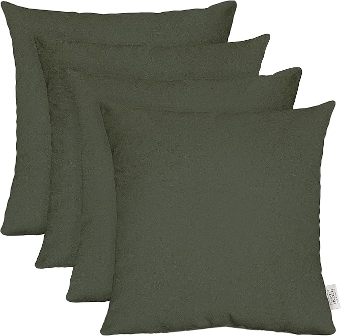 RSH DECOR: Sunbrella Square Throw Pillows Set of 4 | 17" x 17" | Water and Fade-Resistant Performance Fabric | Outdoor Pillow Covers with Down-Alternative Inserts | Made in USA (Cast Ivy Green)