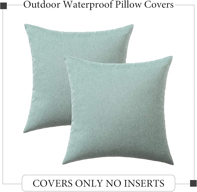 Outdoor Waterproof Throw Pillow Covers Teal 20x20 Set of 2 | Decorative Farmhouse Linen Pillowcases Solid Cushion Cases for Patio Tent Balcony Couch Sofa Living Room