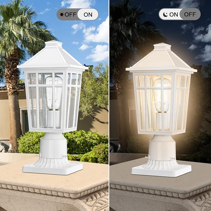 Darkaway Outdoor Post Lights Lamp Post Light Fixture, Waterproof Aluminum Housing with Glass, Fence Post Deck Lighting for Garden, Patio, Pathway (2 Pack, White)